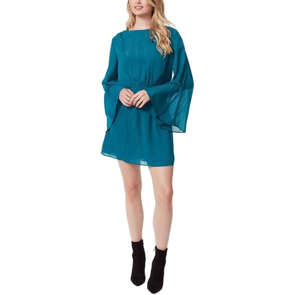 Jessica Simpson Women's Amelia Mini Dress Trumpet Sleeve Ocean Depths Size Small